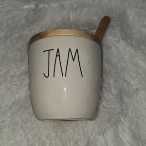 NWT Rae Dunn White Ceramic Jam Jar with Wooden Lid